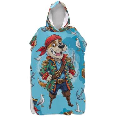 Imagem de Joisal Trocador de roupas para adultos, poncho de surfe, toalha de banho com capuz para praia, poncho masculino vestível com capuz, cães engraçados, azul