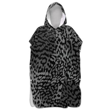 Imagem de Poncho de surf para adultos trocador com capuz toalha de banho de secagem rápida leopardo cinza escuro preto ponchos de praia para homens