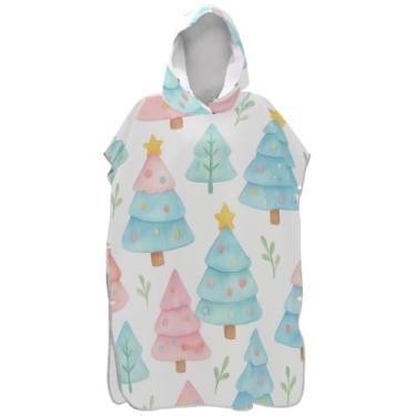 Imagem de Joisal Poncho de surfe para trocador adulto roupão de praia com capuz toalha de natação plus size ponchos de praia para homens bonitos árvores de Natal pastel