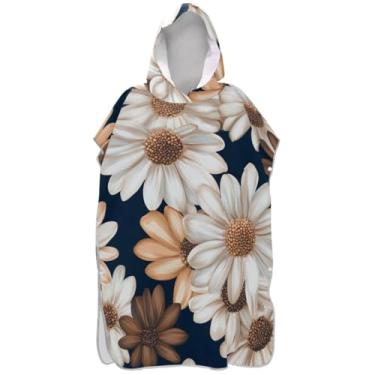 Imagem de Joisal Poncho de surf reutilizável trocador de roupão adulto com capuz toalha de natação branco marrom margarida ponchos adultos para mulheres