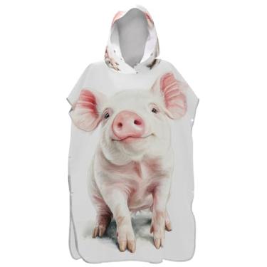 Imagem de Joisal Linda estampa de porco branco rosa poncho de surfe roupão vestível masculino poncho com capuz toalha de praia estampada