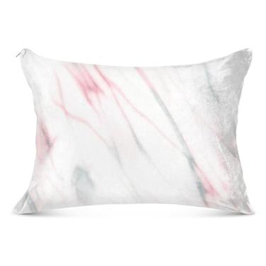 Imagem de Capa de almofada de flanela rosa claro branca estética decorativa padrão queen king size fronhas fofas para cabelo e pele, tamanho king, 50,8 cm x 101,6 cm