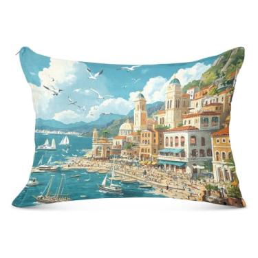 Imagem de Fronhas decorativas vibrantes mediterrâneas mediterrâneas de flanela padrão Queen King Body Size Travesseiros estéticos para sofá de cama de casa, tamanho king, 50,8 cm x 101,6 cm