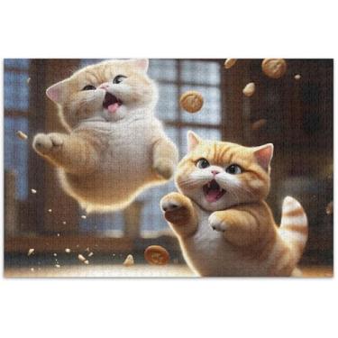 Imagem de Quebra-cabeça fofo de gato gordo pulando para adultos, 500 peças, presentes de elefante branco, quebra-cabeça de paisagem engraçada, decoração de arte animal, 51 x 35 cm
