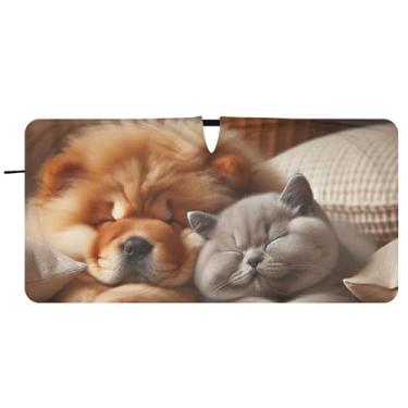 Imagem de Guarda-sol personalizado Chow Chow Cachorro Gato Filhote de Cachorro para Para-brisas Dobrável Carros Persianas para Janelas Frontais Automotivo Floral, 81.3 cm x 157.5 cm