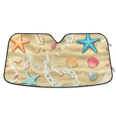 Imagem de Praia, colorido, estrela-do-mar, conchas, para-sol, pára-brisa, engraçado, personalizado, dobrável, caminhão, protetor solar para para-brisa dianteiro do carro L, 144,8 cm x 80 cm