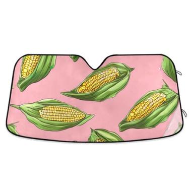 Imagem de Guarda-sol personalizado com estampa floral rosa de milho para para-brisa de carro protetor solar de caminhão dobrável fofo para para-brisa dianteiro de carro M, 139,7 cm x 70,1 cm