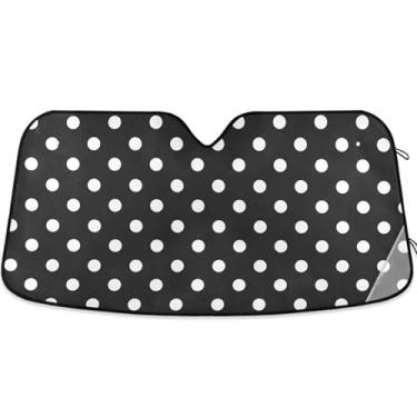 Imagem de Guarda-sol personalizado de bolinhas preto e branco para para-brisa de carro Engraçado retrátil dobrável para-brisa automotivo guarda-sol animal floral M, 139,7 cm x 70,1 cm
