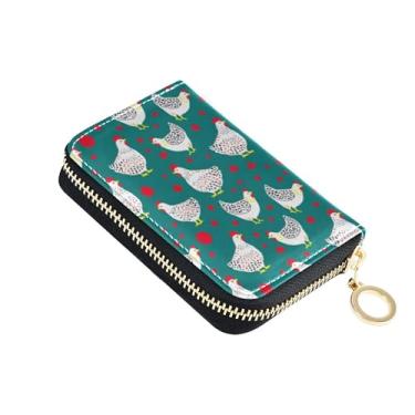 Imagem de Carteiras femininas com bloqueio de RFID, carteira masculina pequena de couro com bolso para moedas, galinhas brancas, animal azul-petróleo escuro