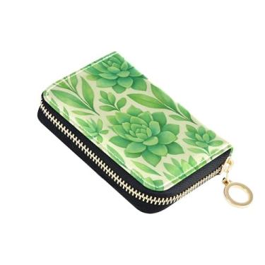 Imagem de Carteiras femininas pequenas, porta-cartões de crédito, bloqueio de RFID, carteira masculina com bolso para moedas, aquarela, verde pastel, suculentas