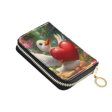 Imagem de Carteira feminina romântica Love Dove Heart Wings com zíper e bloqueio de RFID, bolsa de moedas de animal fofo com zíper