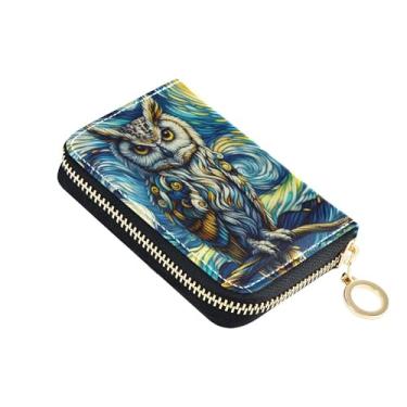 Imagem de Carteira feminina com pintura de coruja estrelada com porta-cartões, bloqueio de RFID, à prova de digitalização, zíper e porta-dinheiro