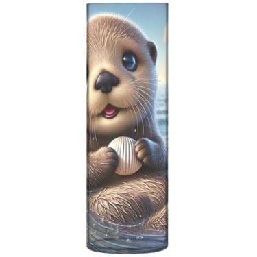 Imagem de Linda lontra com estampa de animal vasos de flores decorativos cilíndricos de plástico personalizado vasos altos fofos decoração de quarto estética, 30 cm x 9,9 cm