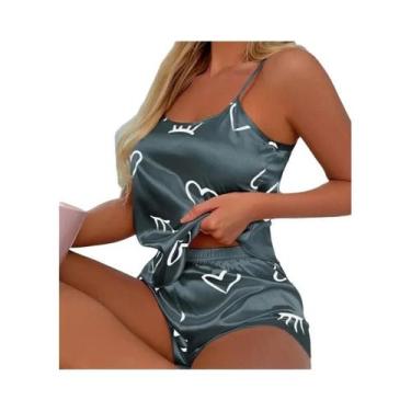 Imagem de Conjunto De Pijama Feminino Em Seda Gelada Com Camisola E Shorts L XL 