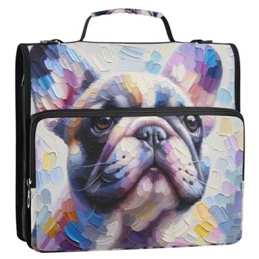 Imagem de Fichário colorido pastel com 3 anéis com estampa de cachorro Pug 3,8 cm, anel D, fichário, fichário organizador com alça, bolsa escolar de ensino médio, suporte para 500 folhas