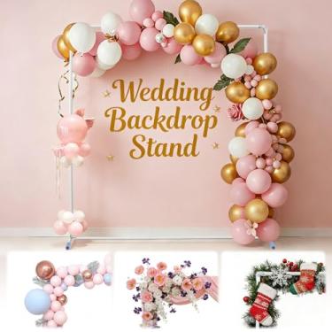 Imagem de Suporte de pano de fundo de arco de casamento, 2,8 x 1,5 m para decoração quadrada de aço inoxidável com moldura arqueada de aço inoxidável para casamento, aniversário, festa, aniversário, chá de bebê