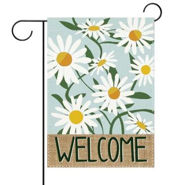 Imagem de Terkki Welcome Primavera Verão Margarida Flor Decorativa Bandeira de Jardim, Decoração Externa Floral Pequeno Quintal, Serapilheira Rústica Exterior Decoração de Casa Dupla Face 12 x 18
