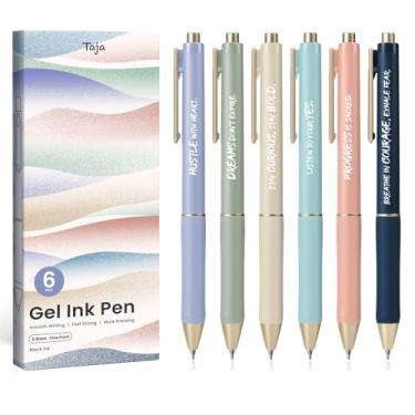 Imagem de Taja Canetas de gel, 6 canetas de tinta gel preta de secagem rápida, canetas de escrita suave de 0,5 mm para diário e anotações, lindas canetas estéticas para mulheres e homens - Inspire