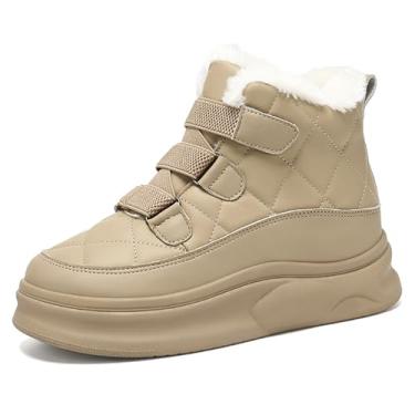 Imagem de Legou Mini botas de neve femininas, forradas com fuzz, plataforma antiderrapante, à prova d'água, sapatos de inverno sem cadarço, Cáqui, 5