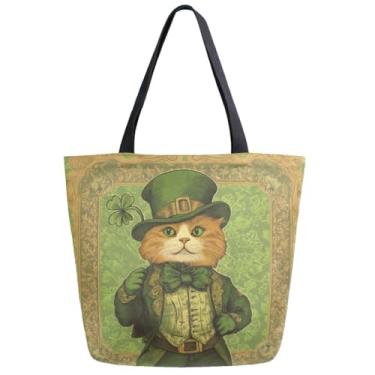 Imagem de ZzWwR Bolsa de ombro grande com estampa divertida e chique, alça grande, para praia, viagem, fim de semana, academia, compras de supermercado, Gato multiduende, X-Large, Gato duende