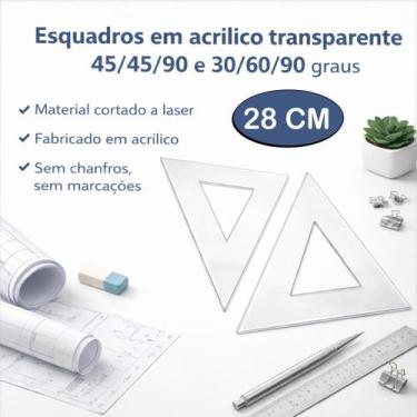 Imagem de Esquadros Acrílico Profissional 45 30 60 Desenho Técnico 28 cm - FENIX