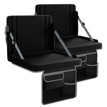 Imagem de Assentos de estádio com suporte para as costas, 2 unidades de cadeiras de arquibancada ajustáveis com encosto e assento almofadado com suporte de copo, alça de transporte e alça de ombro para eventos