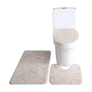Imagem de 3PCS Tapete de Banheiro Capa Tampa do Vasco Sanitário Conjunto em Forma U Antiaderente Macio Absorvente Água Piso Poliéster Porta para Quarto Sala Est
