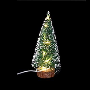 Imagem de Naroote Mini árvore de Natal Artificial Com Iluminação LED Pequeno Pinheiro Com Base de Madeira para Decoração de Festa de Natal, Mini árvore de de Mesa Ideal para Decorações de Casa e Escritório