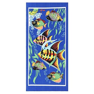 Imagem de SIWOTED Tapete de piquenique de fibra de poliéster multiuso Tapete de ioga à prova de sol Toalha de banho de praia Tapeçaria de parede (peixe de fundo azul)