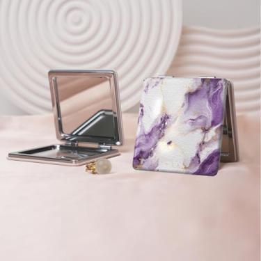 Imagem de Espelho de maquiagem portátil série estilo pintura a óleo, mini espelho de maquiagem portátil dobrável, espelho de bolso quadrado dobrável dupla face, adequado para todos em várias ocasiões