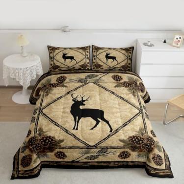 Imagem de Feelyou Conjunto de edredom rústica, para todas as estações, chalé, rústica, tamanho Queen, com 2 fronhas, fazenda, vida selvagem, microfibra, pinha, decoração de quarto, edredom respirável, macio