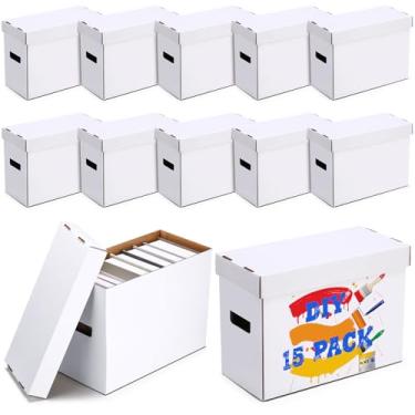 Imagem de Fuyoooo Pacote com 7 caixas de armazenamento de quadrinhos, comporta 150 a 175 quadrinhos, 30 x 19 x 29 cm, caixa de papelão empilhável para colecionar livros de revistas