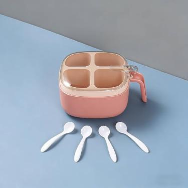 Imagem de Organizador de temperos de 4 compartimentos com tampa e colheres, recipiente de tempero de cozinha (pacote com 1)