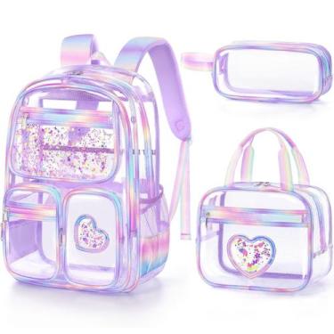 Imagem de Mochila transparente Fimibuke para meninas com lancheira e estojo de l