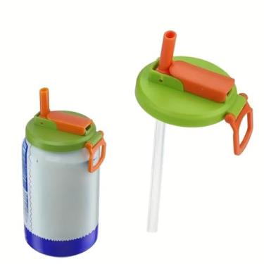 Imagem de Tampa de copo de lata, tampas de lata de refrigerante com canudo reutilizável para água com gás, verde e laranja