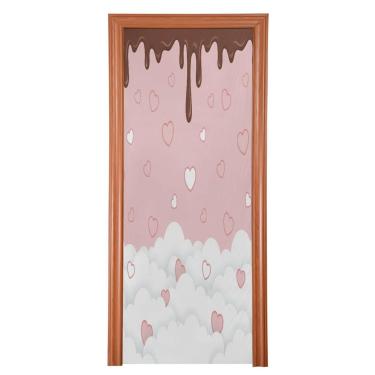 Imagem de ATTX Capa de porta frontal com corações cremosos - tecido elástico lavável decoração de férias para festas, casa, decoração de porta da frente, 36 x 98 polegadas (335)