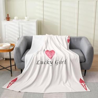 Imagem de Erosebridal Ace of Heart Cobertor de lã Lucky Girl Cobertor de flanela tamanho para bebê 76 x 101 cm, coração vermelho amor meninos meninas pelúcia felpudo presentes românticos cobertores decorativos