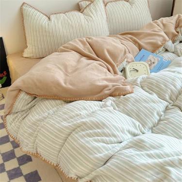 Imagem de Conjunto de cama de inverno quentinho, moderno, com estampa de listras finas, capa de edredom confortável, macia e agradável ao toque, decoração para casa, 3, 1,8 m, conjunto de 4 peças