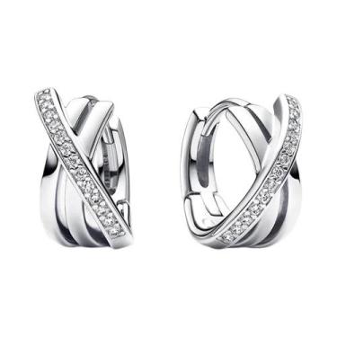 Imagem de Brincos De Argola De Coração Com Pérola Lunar E Cristal Em Prata Ester