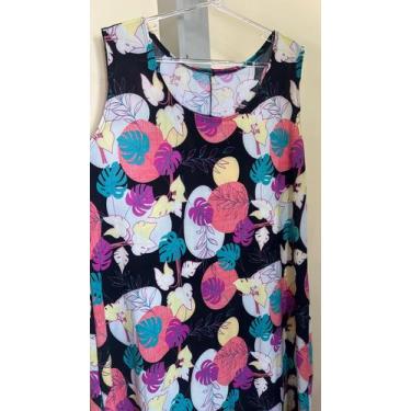 Imagem de Vestido Camiseta Estampado Em Liganete Malha Fresquinha  Plus Size Sol