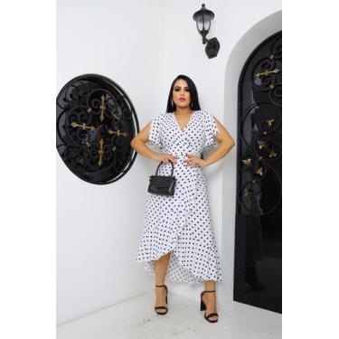 Imagem de Vestido longo envelope estampa bolinhas viscolinho manga curto - SP ST