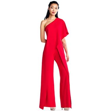 Imagem de Adrianna Papell Macacão feminino plus size de um ombro só, crepe Melania, Vermelho, 50