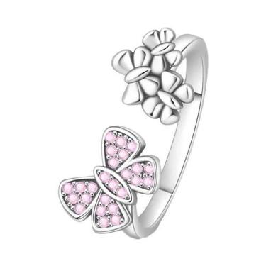 Imagem de Anéis De Flor Em Forma De Borboleta De Zircônia Azul 925 Prata Para Mu