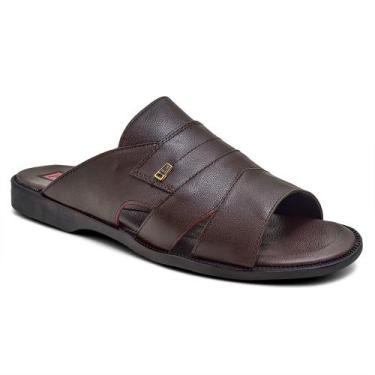 Imagem de Chinelo Sandália Masculina Couro Legitimo Granado Macio Leve Café 408,
