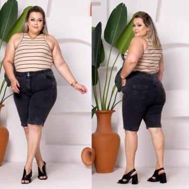 Imagem de Bermuda Short Chumbo Feminino Plus Size Cintura Alta Lycra/Elastano, 4