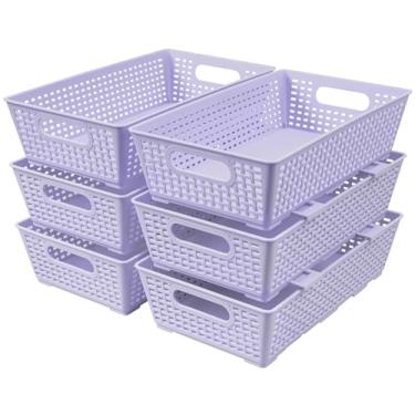 Imagem de Cesta de plástico empilhável, caixas de armazenamento para armário, prateleira, embaixo da pia e bancada, caixas organizadoras de despensa, pacote com 6