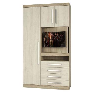 Imagem de Guarda Roupa Solteiro 129 Cm 3 Portas 4 Gavetas Com Painel Giratório Para Tv Master Luciane Móveis