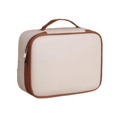 Imagem de Necessaire Feminina para Viagem Impermeável com Zíper – Organizador de Maquiagem de Alta Capacidade(Branco com zíper marrom)