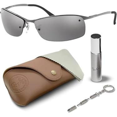 Imagem de Ray-Ban RB3183 Óculos de sol retangulares para homens e mulheres com kit oficial RAYBAN Eyewear, Armação de bronze polido | Lente prata polarizada, 64 mm