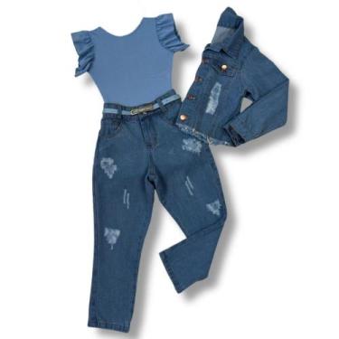 Imagem de Roupa Feminina Infantil Blusa Calça E Jaqueta Criança Luxo - Mini Diva